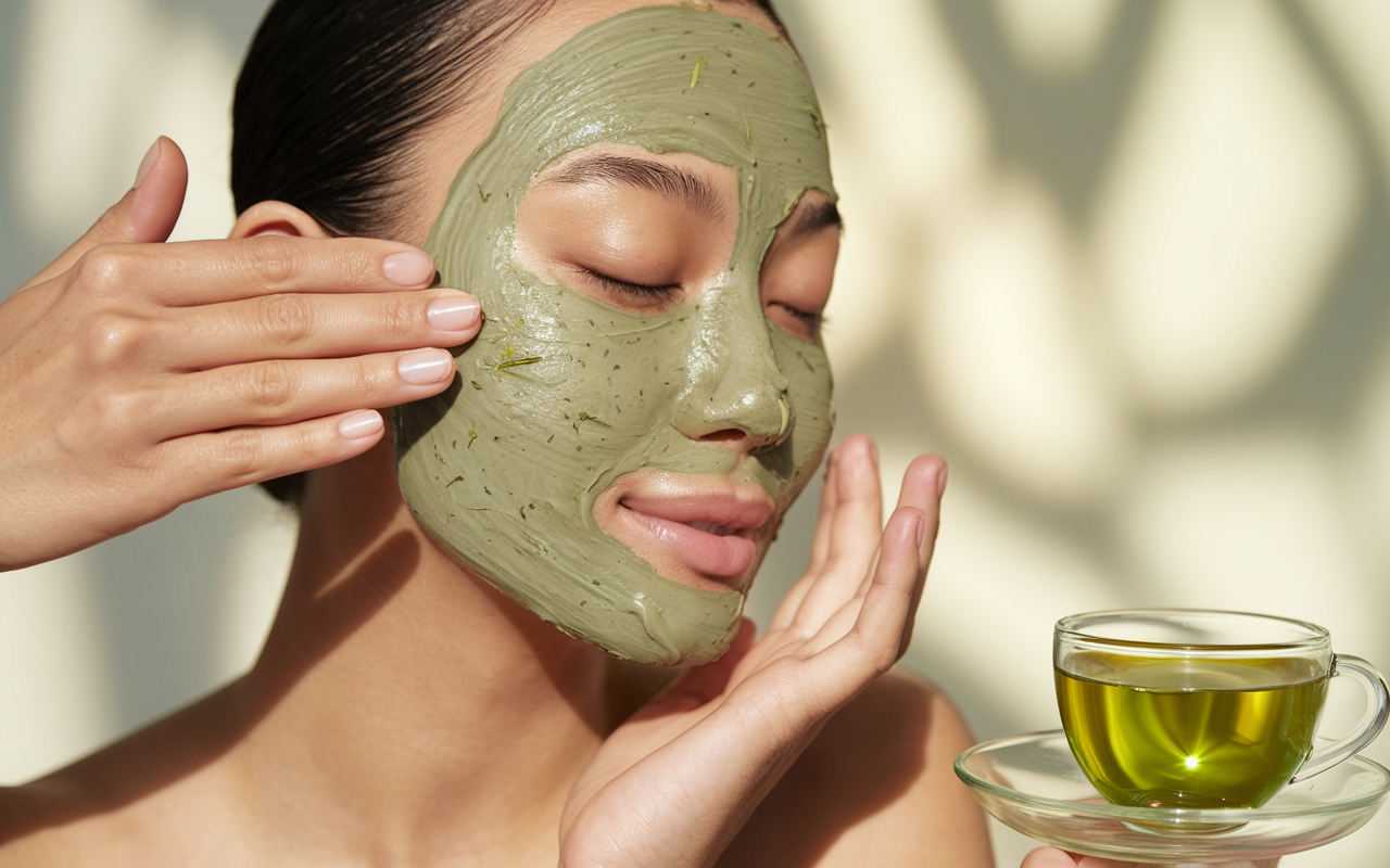 Green Tea Face Mask for Skin care Green Tea Face Mask Skincare Routine Natural Skincare Anti-aging Mask DIY Green Tea Face Mask Hydrating Face Mask Acne Treatment Mask Sensitive Skin Care Organic Face Mask Green Tea Antioxidants Self-care Skincare Eco-friendly Skincare